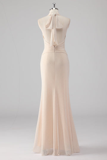 Robe longue formelle dos nu crème sirène découpée